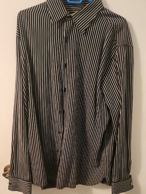 Perry Ellis Black and White Striped Dress Shirt